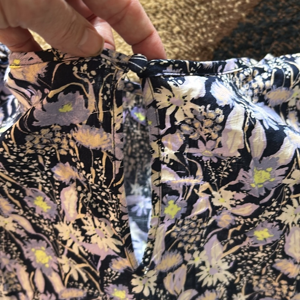 (C) Women’s 4X AVA & VIV Purple Navy Floral Patterned Dress puffy short sleeves - Picture 6 of 8